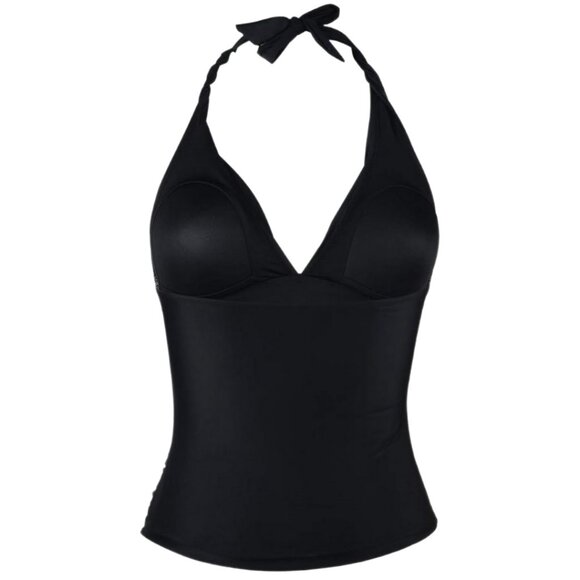 Women's Plus Size Ruched Black Tankini Swimsuit Top Size 18 - Picture 7 of 12